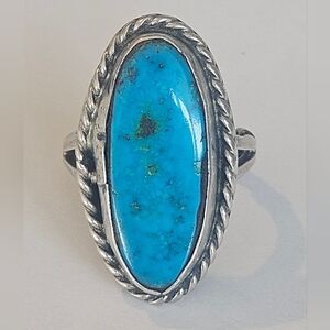 Vintage 1960s Navajo Turquoise Sterling Silver Statement Ring Sz 8